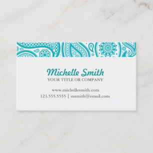 Carte De Visite Paisley floral blanc turquoise