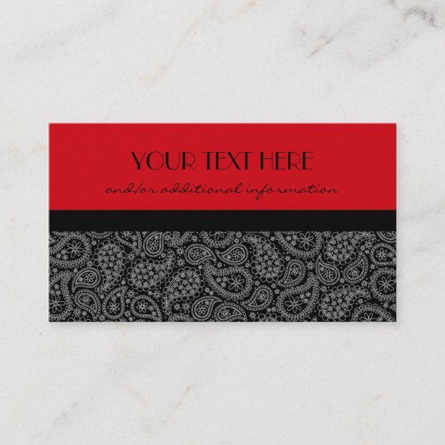 Carte De Visite Paisley rouge et noir et blanc (Devant)