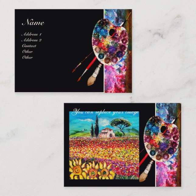 CARTE DE VISITE PALETTE DE COULEUR, PEINTRE, MODÈLE PHOTO ARTISTE (Devant / Derrière)