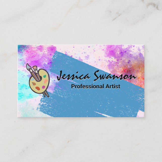 Carte De Visite Palette et brosses | Aquarelle et peinture (Devant)