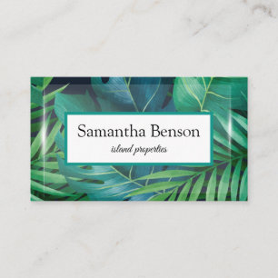 Carte De Visite Palm Feuille Tropical Island Green & White Carré B