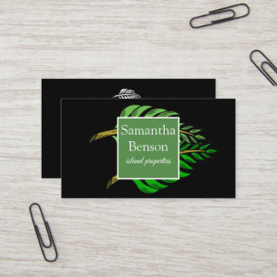 Carte De Visite Palm Feuille Tropical Island Vert & Blanc