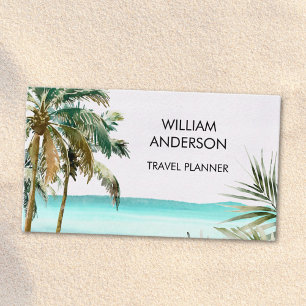 Carte De Visite Palm tropical Cocotier Arbre Feuille Plage Bleue