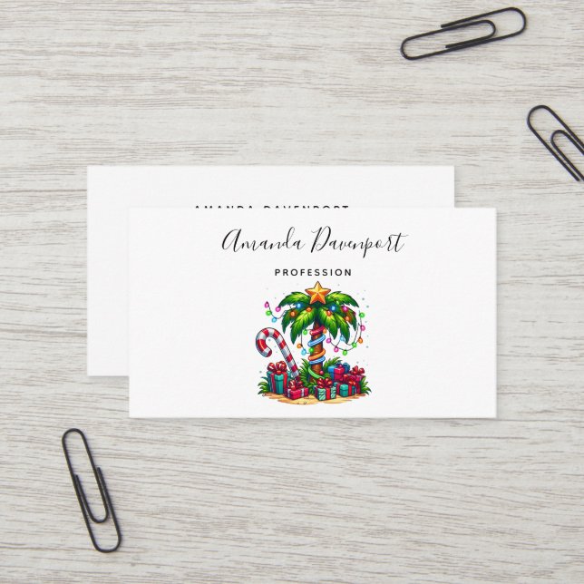 Carte De Visite Palmier de Noël tropical (Devant/Arrière en situation)