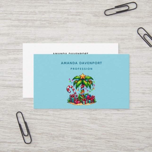 Carte De Visite Palmier de Noël tropical (Devant/Arrière en situation)