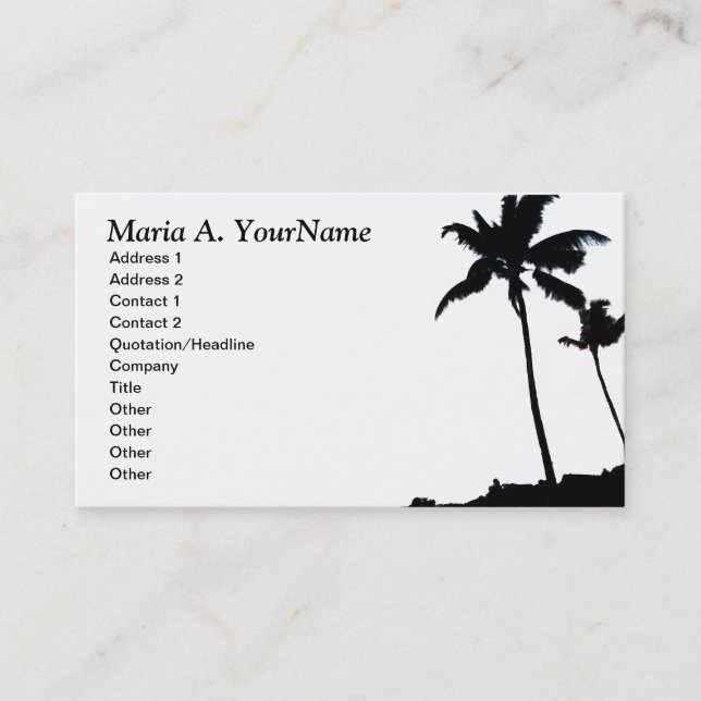 Carte De Visite Palmier tropical noir et blanc (Devant)