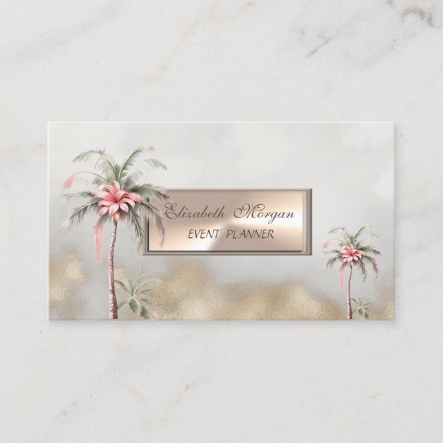 Carte De Visite Palmiers à fleurs tropicaux Or (Devant)
