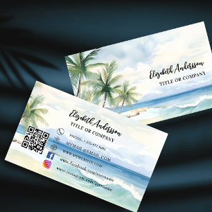 Carte De Visite Palmiers de plage tropicaux QR code médias sociaux