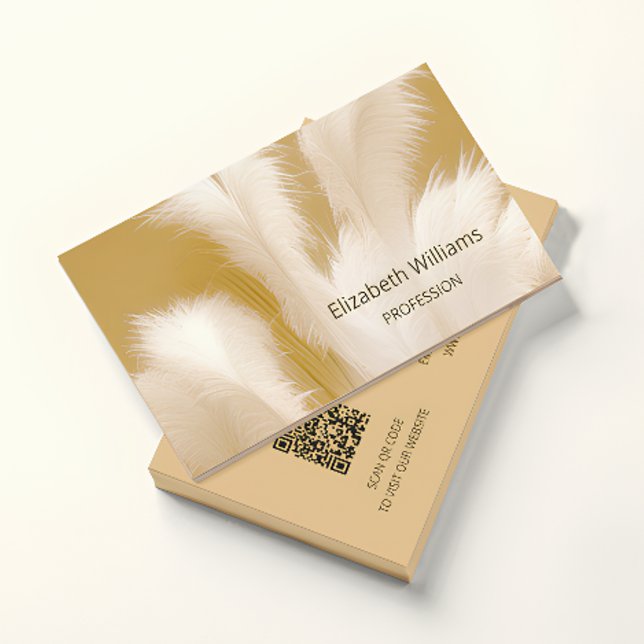 Carte De Visite Pampas Grass Beige Sepia Photo | Code QR (Créateur téléchargé)