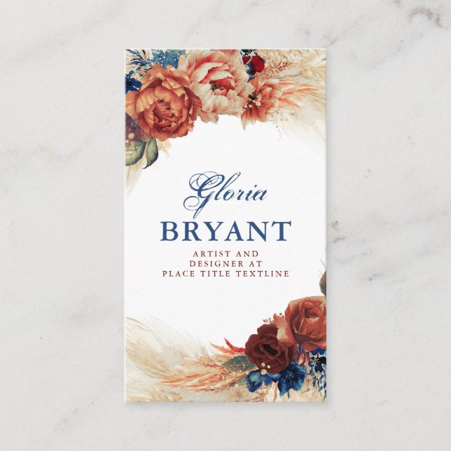 Carte De Visite Pampas Grass et rouille Fleurs en terre cuite Bota (Devant)