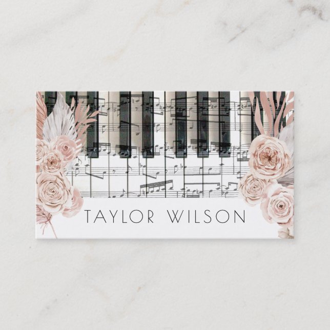 Carte De Visite pampas herbe fleurs pianiste professeur de musique (Devant)
