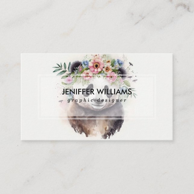 Carte De Visite Panda Flowers Watercolor                     (Devant)