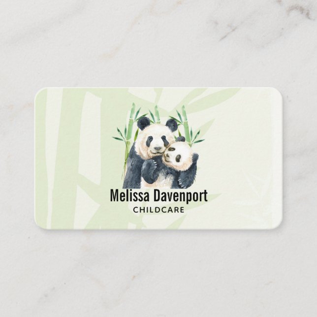 Carte De Visite Panda Pair et Bambou Aquarelle (Devant)