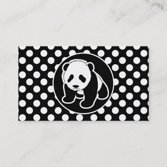 Carte De Visite Panda sur les Pois noirs et blancs (Devant)