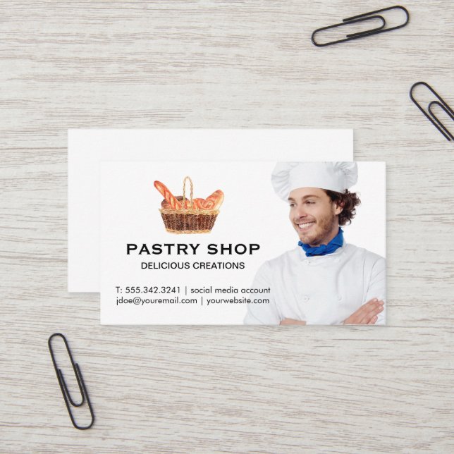 Carte De Visite Panier de baguettes | Chef (Devant/Arrière en situation)