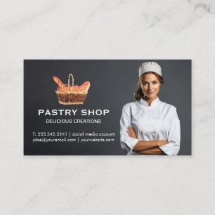 Carte De Visite Panier de baguettes   Chef femme souriante