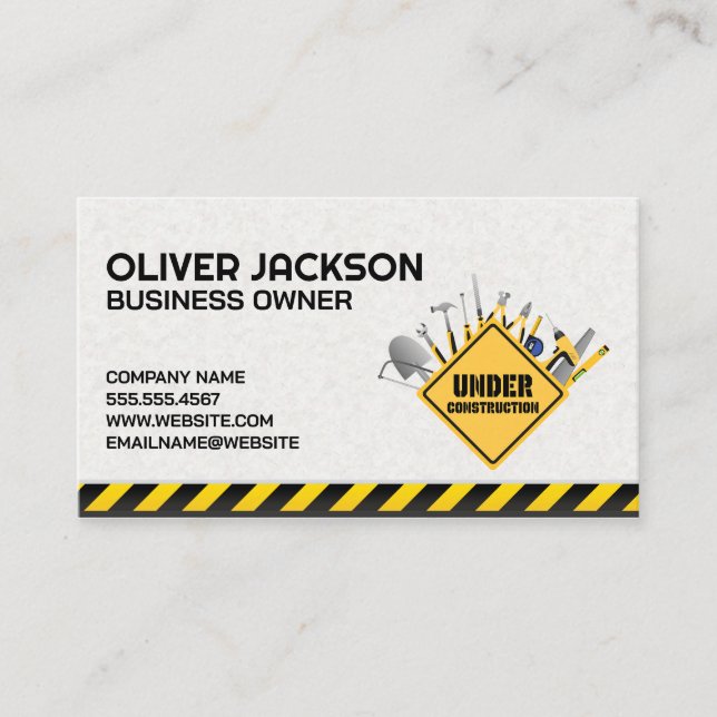 Carte De Visite Panneau de construction et outils matériels (Devant)