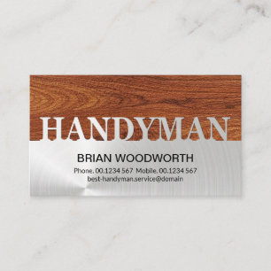 Carte De Visite Panneau en bois Grain Argent Handyman Signal