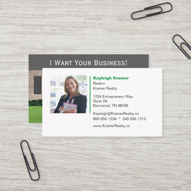 Carte De Visite Panneau Realtor Grey Brick House Vendu (Devant/Arrière en situation)