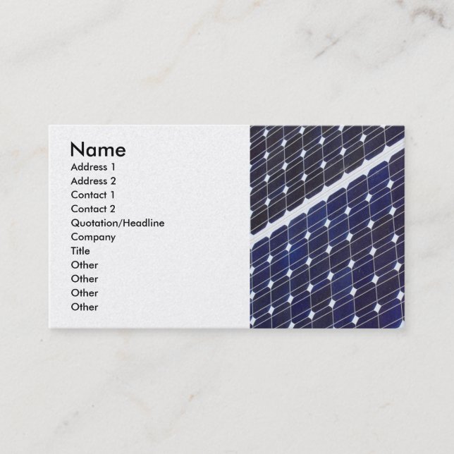 Carte De Visite Panneau solaire, Nom, Adresse 1, Adresse 2, Contac (Devant)