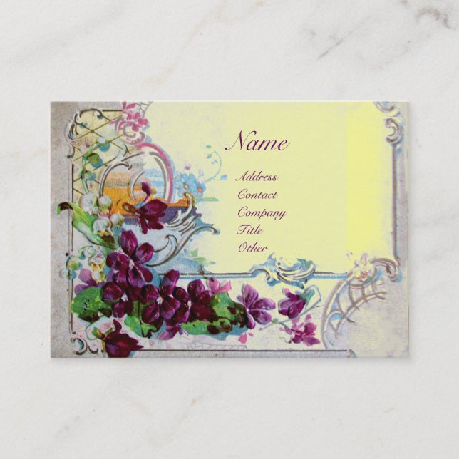 Carte De Visite Pansies ROMANTICA, Violets, Panier Floral d'hiver (Devant)