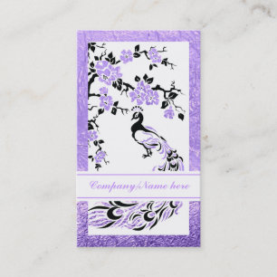 Carte De Visite Paon noir, violet et fleurs de cerisiers