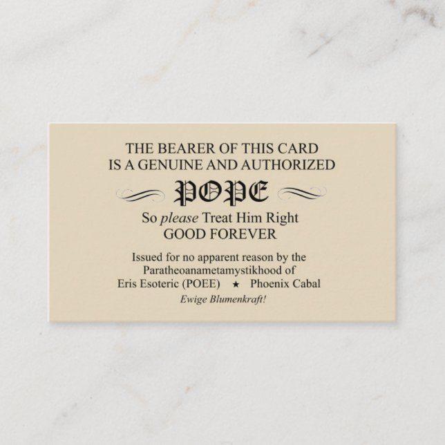 Carte De Visite Pape Card (version de Discordian de cabale de (Devant)