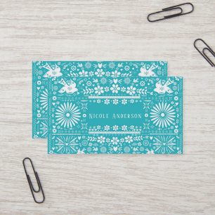 Carte De Visite Papier Découpe Turquoise Teal Picado Mexicain