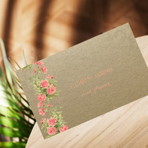 Carte De Visite Papier Kraft Brun Vintage, Dentelle, Roses