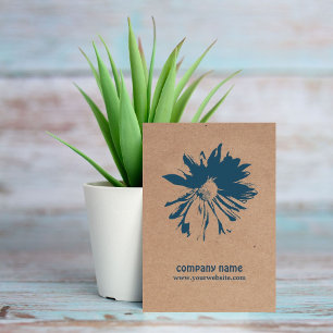 Carte De Visite Papier Kraft Elégant Moderne Bleu Motif Floral