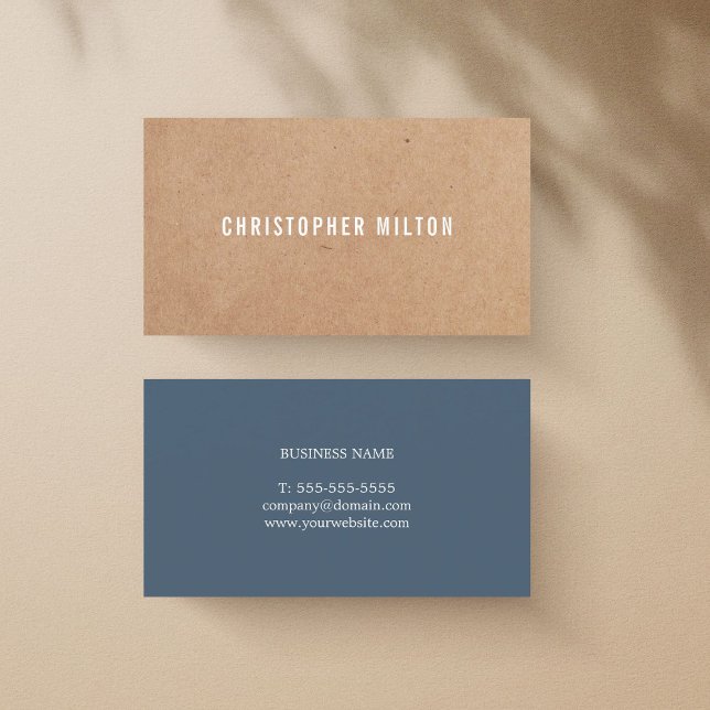 Carte De Visite Papier Kraft Imprimé blanc bleu élégant moderne (Créateur téléchargé)