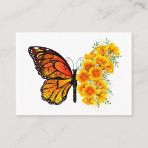 Carte De Visite Papillon à fleurs avec Poppy de Californie jaune