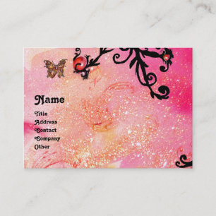 CARTE DE VISITE PAPILLON À PAILLETTES, ROSE, MONOGRAMME À TOURBILL