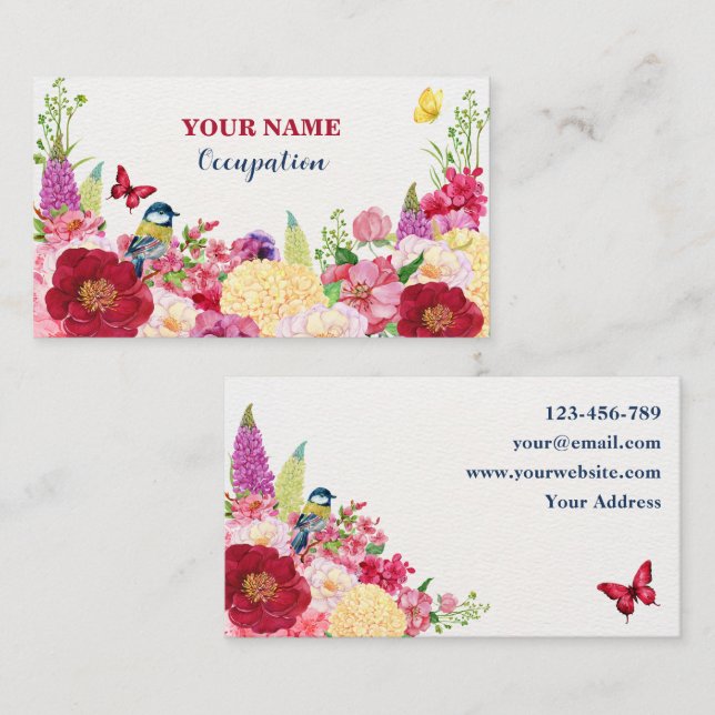 Carte De Visite Papillon aux fleurs (Devant / Derrière)