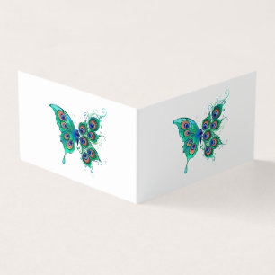 Carte De Visite Papillon aux plumes de paon vert