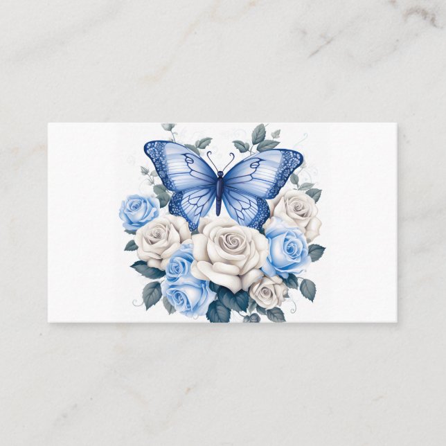 Carte De Visite Papillon bleu et Rose (Devant)