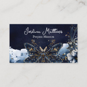 Carte De Visite Papillon Céleste Bleu et Nuit Céleste Dorée Médium
