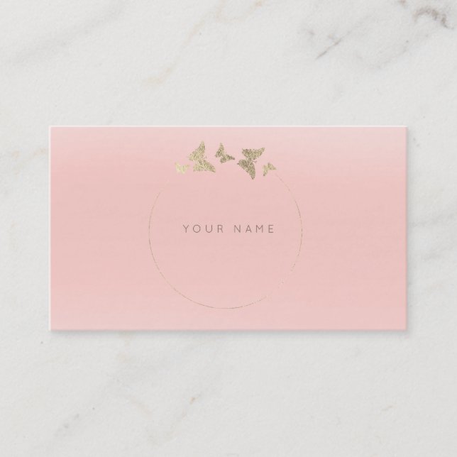 Carte De Visite Papillon Cercle Gold Faux Rose Rose Delicate (Devant)