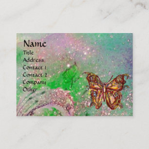 CARTE DE VISITE PAPILLON DANS LES ÉTINCELLES TURQUOISES DE VERT