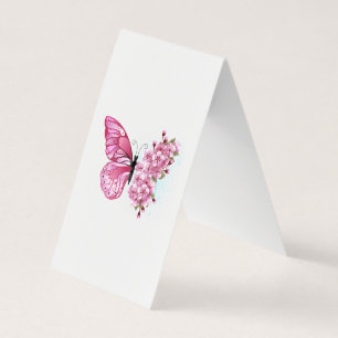 Carte De Visite Papillon de fleurs avec Sakura rose