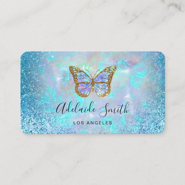 Carte De Visite Papillon de parties scintillant bleu holographique (Devant)
