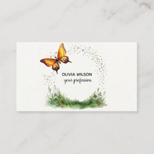 Carte De Visite Papillon doré dans une prairie magique