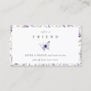 Carte De Visite Papillon Fleur sauvage Violet Lilac Référer Un Ami