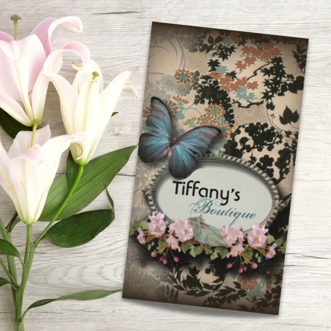 Carte De Visite papillon français à fleurs victoriennes (Paris victorian floral french butterfly business card)