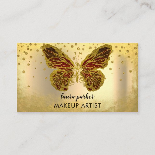 Carte De Visite Papillon Logo Parties scintillant Or Girly Moderne (Devant)