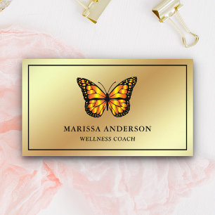 Carte De Visite Papillon Monarque Orange Élégant Feuille d'Or