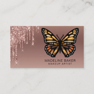 Carte De Visite papillon monarque Rose à goutte Gold