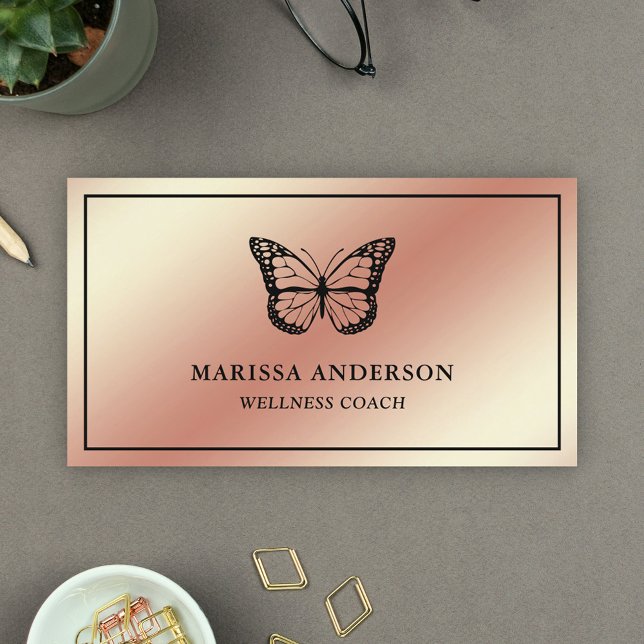 Carte De Visite Papillon noir à huile d'or Rose (Créateur téléchargé)