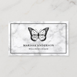 Carte De Visite Papillon noir Marbre blanc