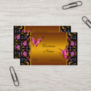 Carte De Visite Papillon noir rose or jaune floral élégant